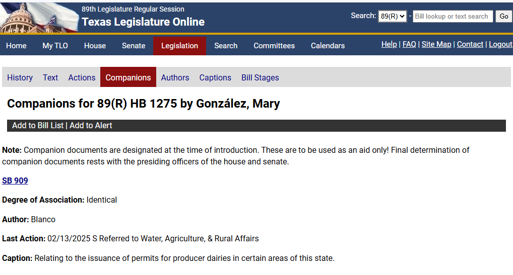 Displays companion bill information 