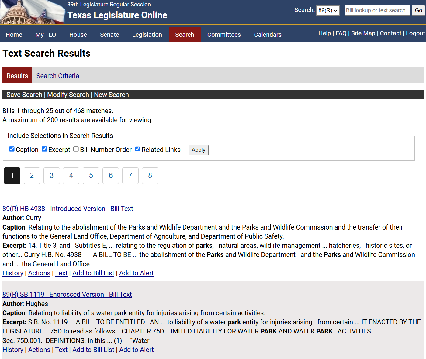 Displays the text results of your search